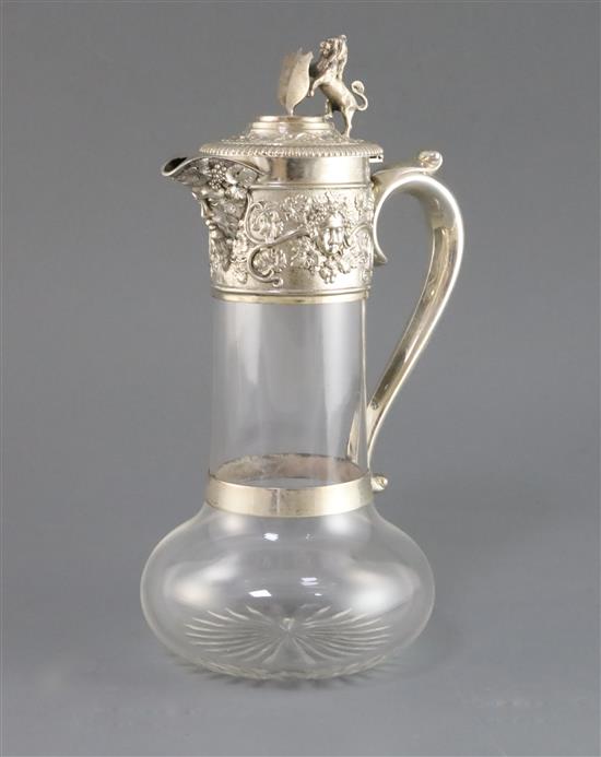 A late Victorian silver mounted glass claret jug, by Horace Woodward & Co Ltd, 28.8cm.